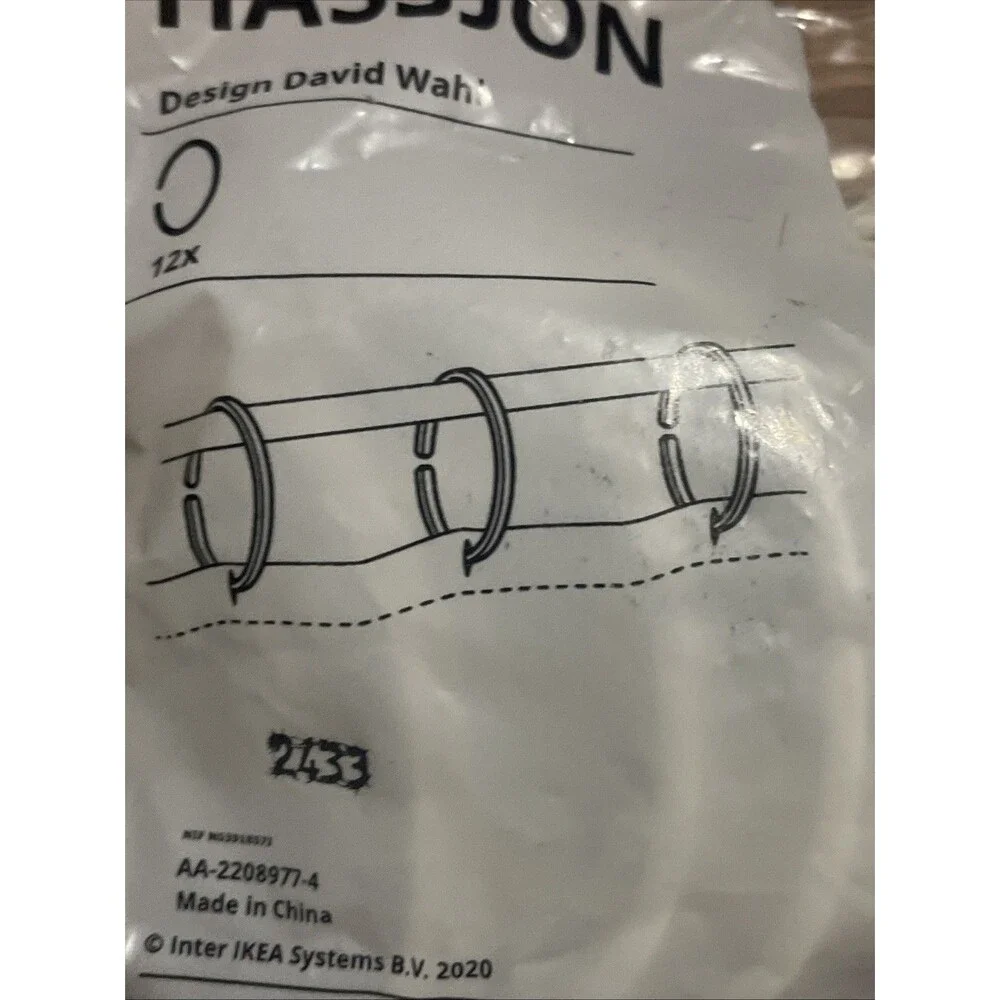 2 Brand New IKEA HASSJON White Shower Curtain Rings 004.660.08 Lot